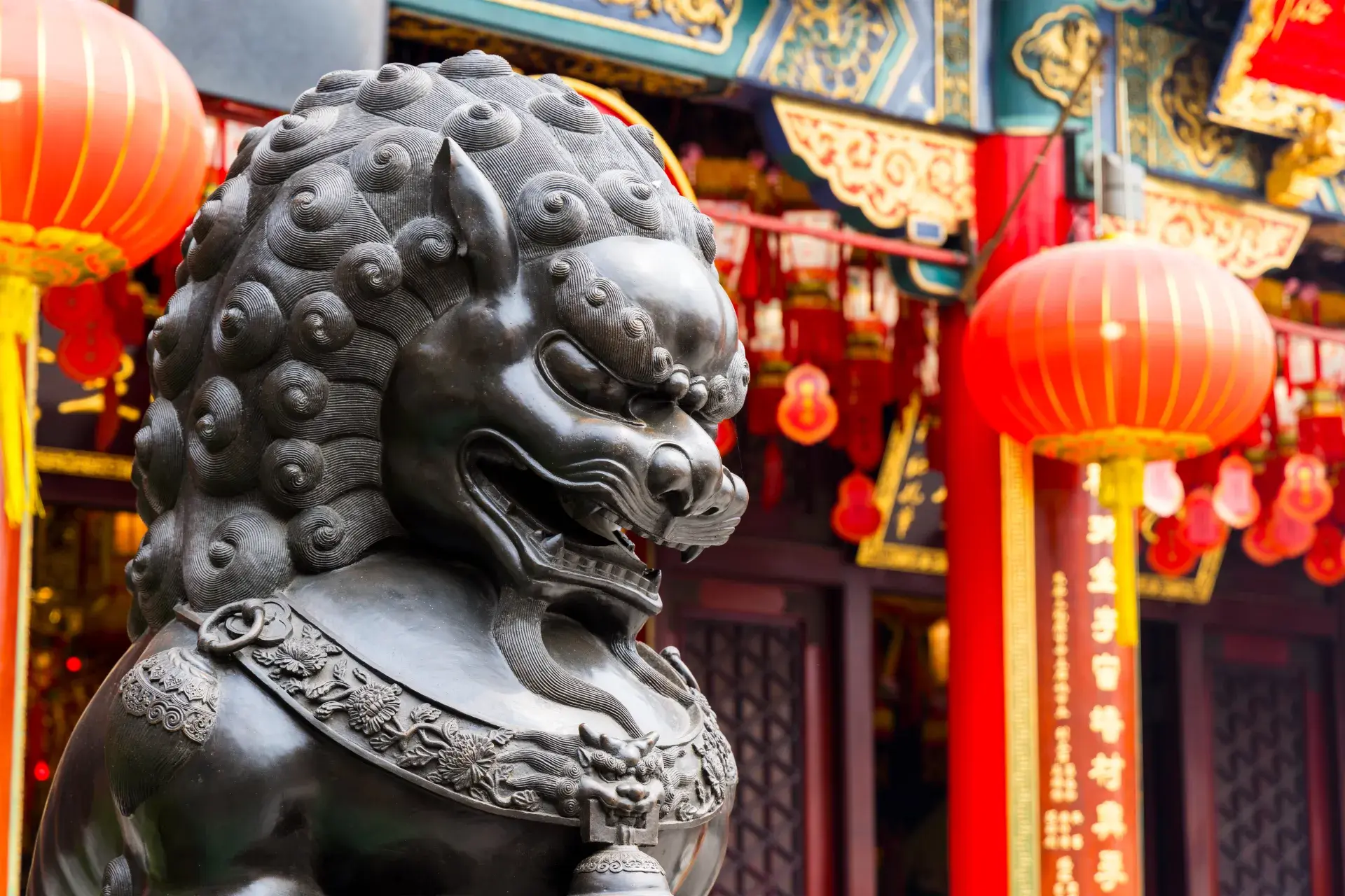 Lion Statue Wong Tai Sin Temple Hong Kong City