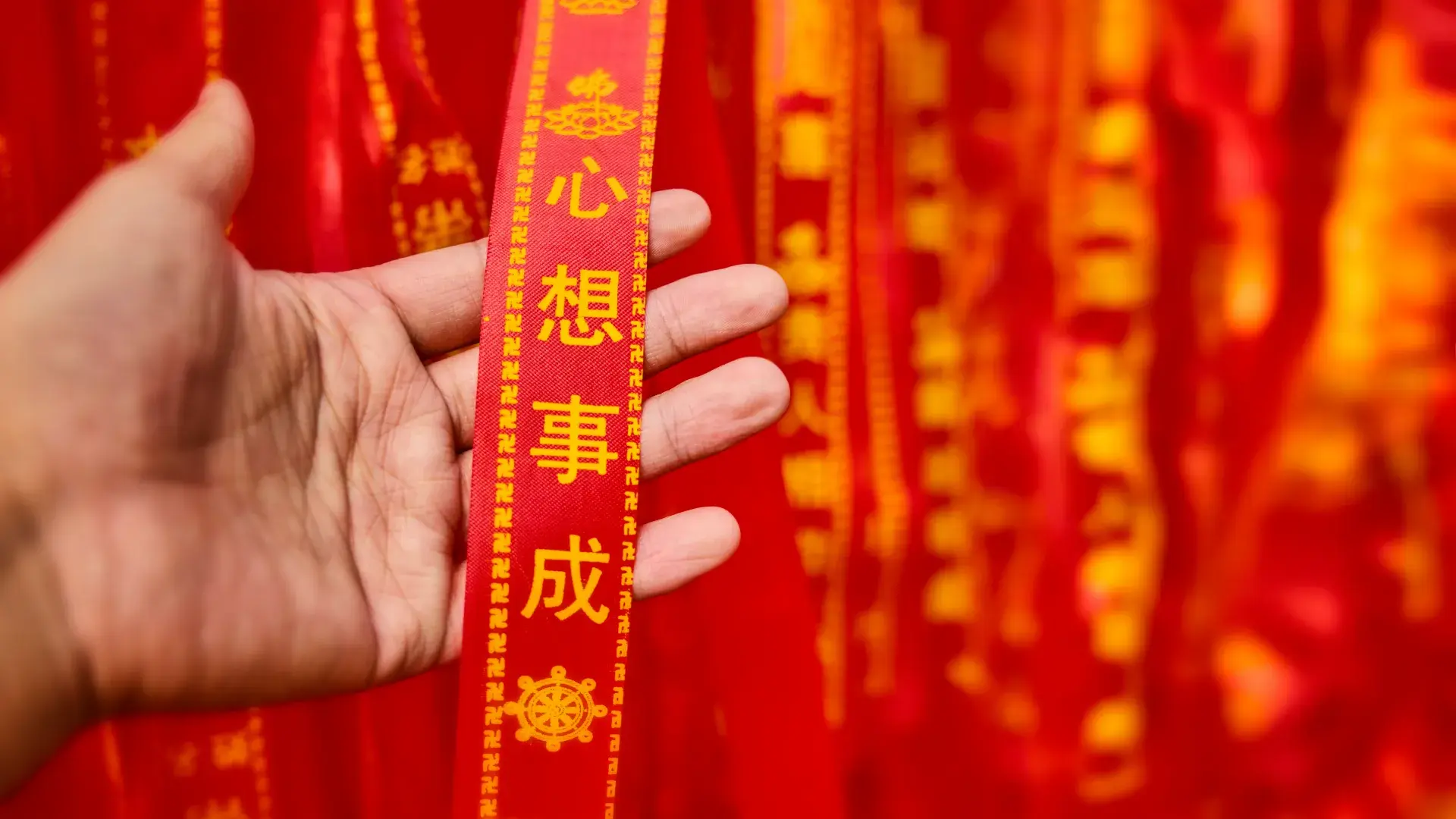 Cropped Hand Person Holding Red Textile With Text Market Cropped