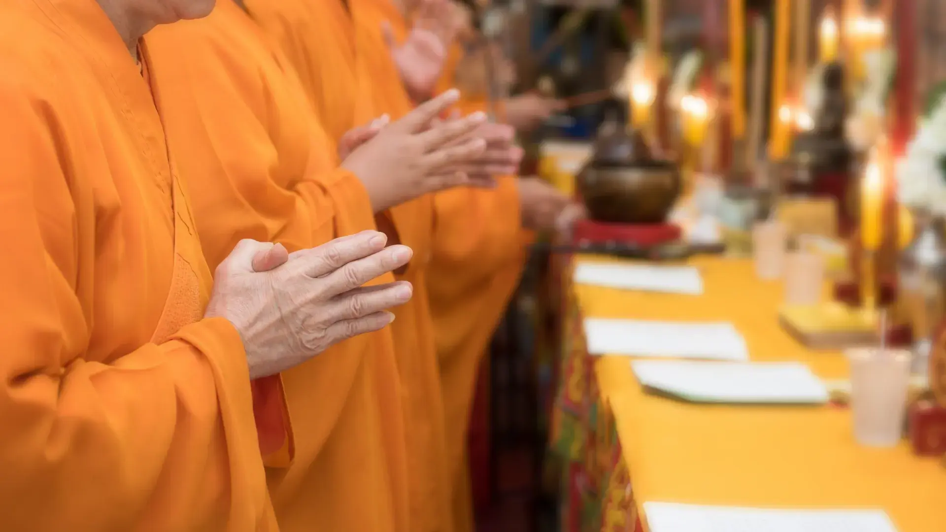 Buddhist Monks Praying Hands Ritual Prayer Cropped
