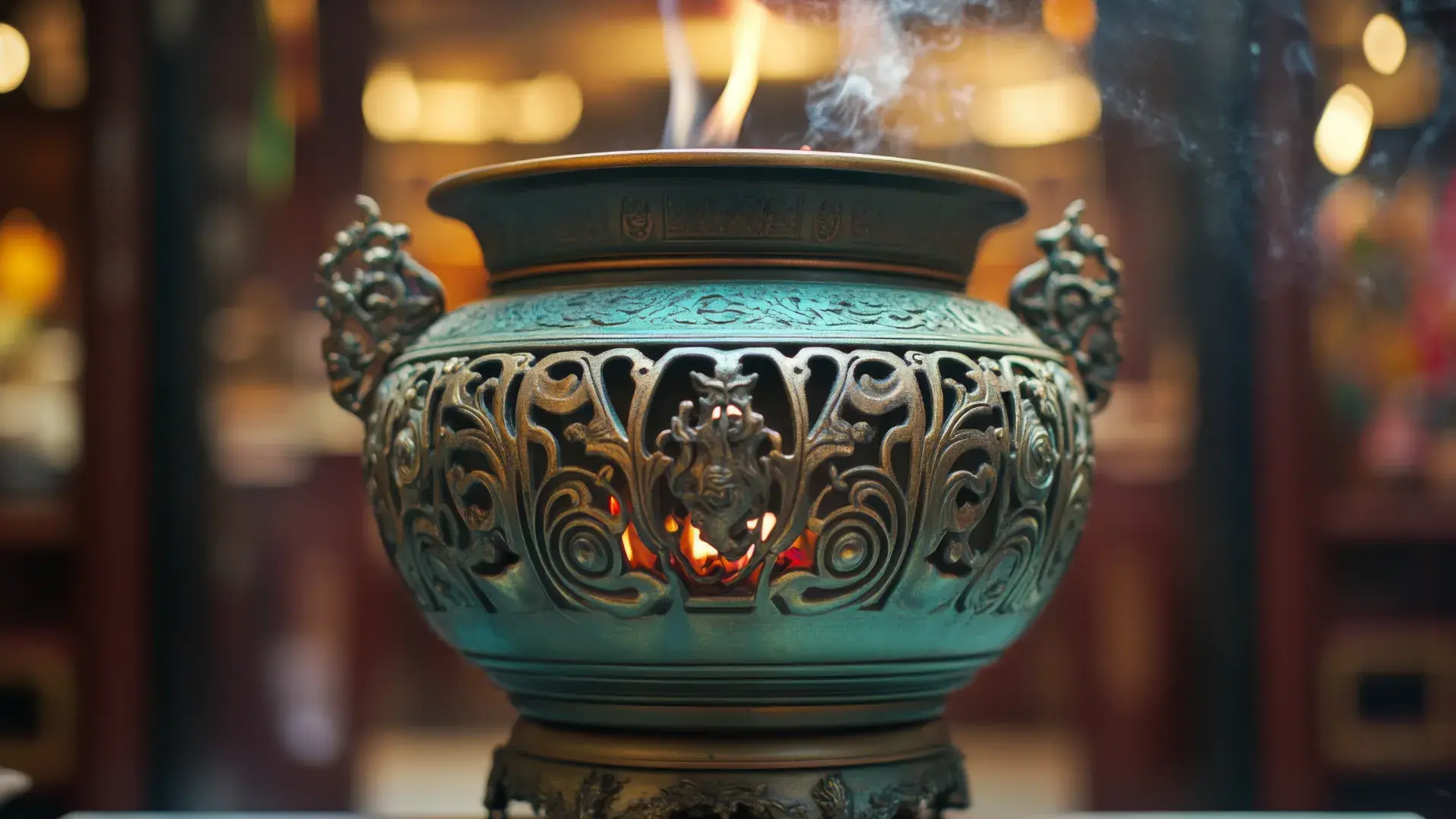 Ornate Bronze Incense Burner Display Cropped