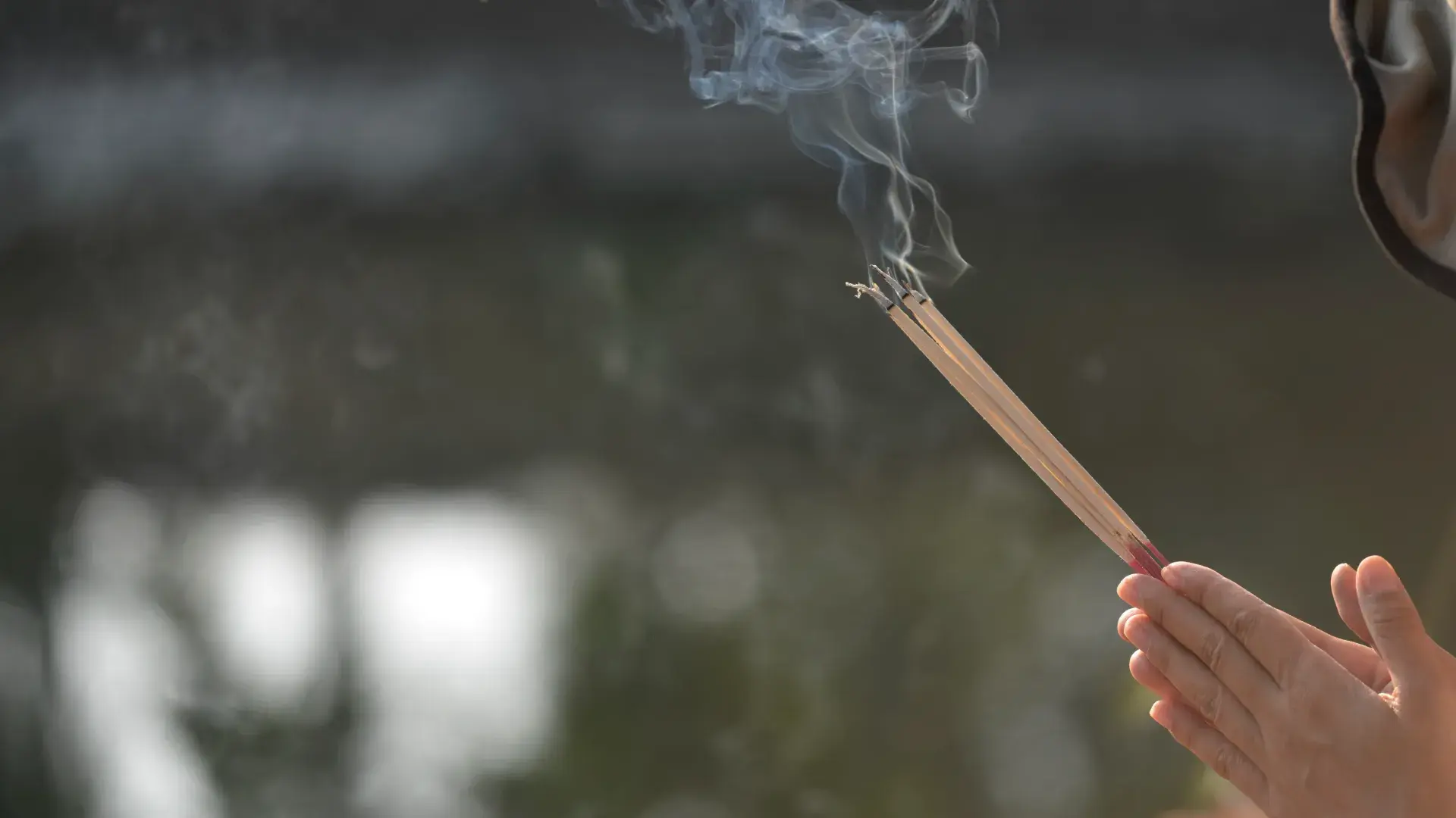 Girl Is Paying Respect Ancestor With Incense Her Hand Chinese New Year Event Thailand Cropped